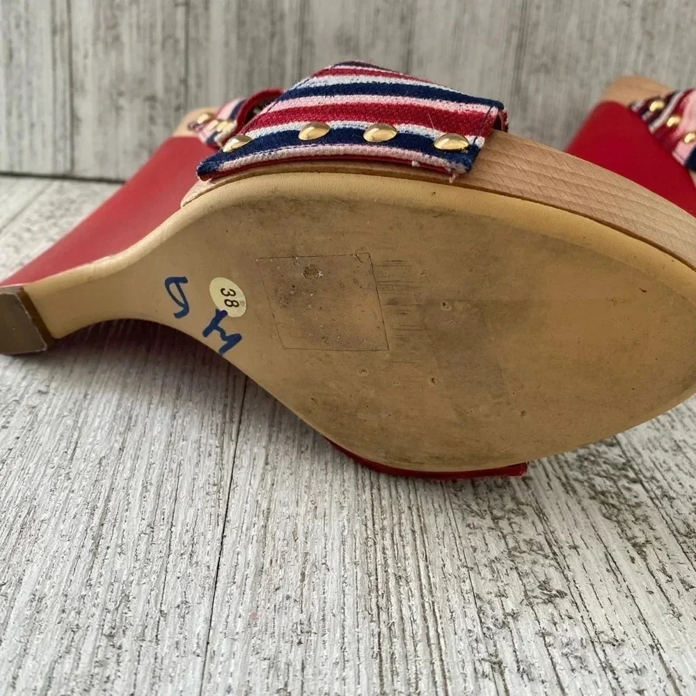 MISSONI OLONA Red Striped Wedge Heels N5443 Size 38 EU